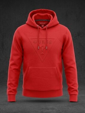 Guess Los Angeles Mens Hoodie Small Red Embossed Triangle Logo Pullover Sweatshi